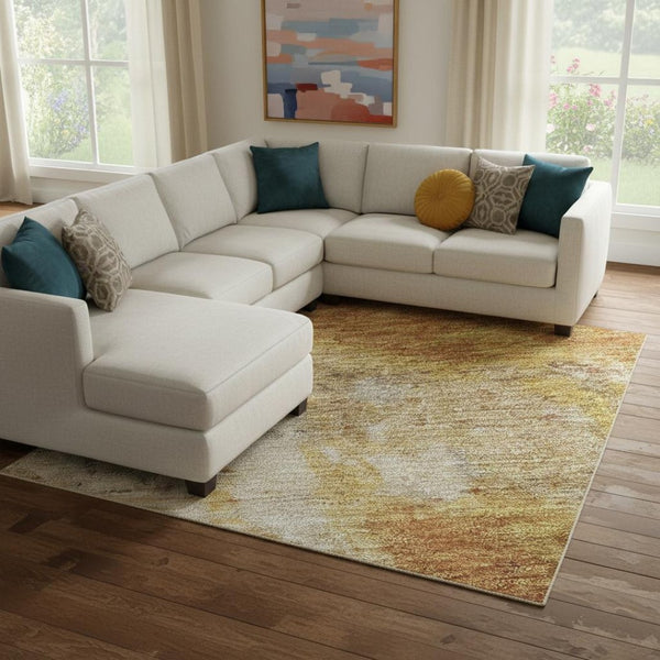 HomeRoots 8' X 10' Copper and Beige Abstract Washable Area Rug - Durable, Stylish, UV-Protected for Modern Homes! 699804