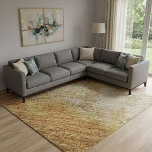 HomeRoots 10' Copper and Beige Abstract Area Rug - Washable, UV Protected, Ideal for Busy Homes & Modern Decor 699806