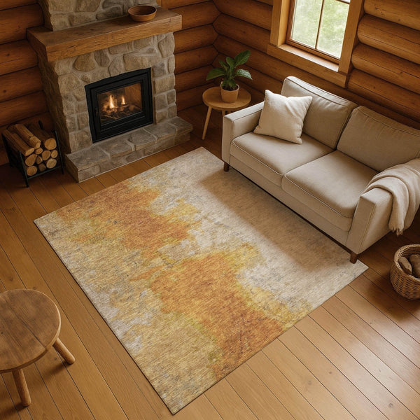 HomeRoots 10' Copper and Beige Abstract Area Rug - Washable, UV Protected, Ideal for Busy Homes & Modern Decor 699806