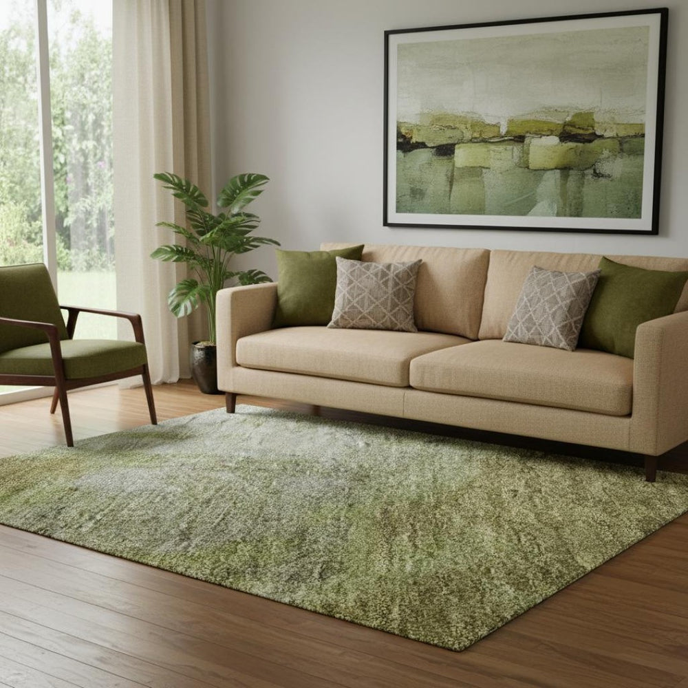 HomeRoots 5' X 8' Olive Green & Beige Abstract Area Rug - Washable, UV Protected, Pet-Friendly & Stylish Design 699808