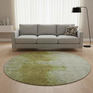 HomeRoots 8' Abstract Olive Green and Beige Washable Round Rug with UV Protection for Modern Spaces 699809
