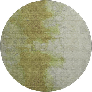 HomeRoots 8' Abstract Olive Green and Beige Washable Round Rug with UV Protection for Modern Spaces 699809