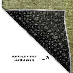 HomeRoots 8' Abstract Olive Green and Beige Washable Round Rug with UV Protection for Modern Spaces 699809