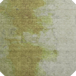 HomeRoots 8' Abstract Olive Green and Beige Washable Round Rug with UV Protection for Modern Spaces 699809