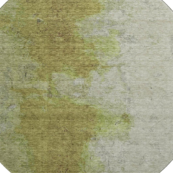 HomeRoots 8' Abstract Olive Green and Beige Washable Round Rug with UV Protection for Modern Spaces 699809