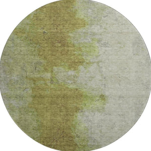 HomeRoots 8' Abstract Olive Green and Beige Washable Round Rug with UV Protection for Modern Spaces 699809