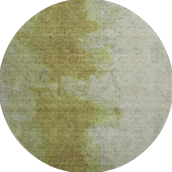 HomeRoots 8' Abstract Olive Green and Beige Washable Round Rug with UV Protection for Modern Spaces 699809