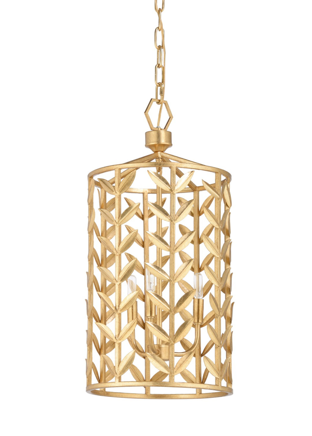 Chelsea House Stem Gold Leaf Lantern By Claire Bell — 25" Botanical Pendant With Stem-And-Leaf Metalwork, Warm Glow 69981