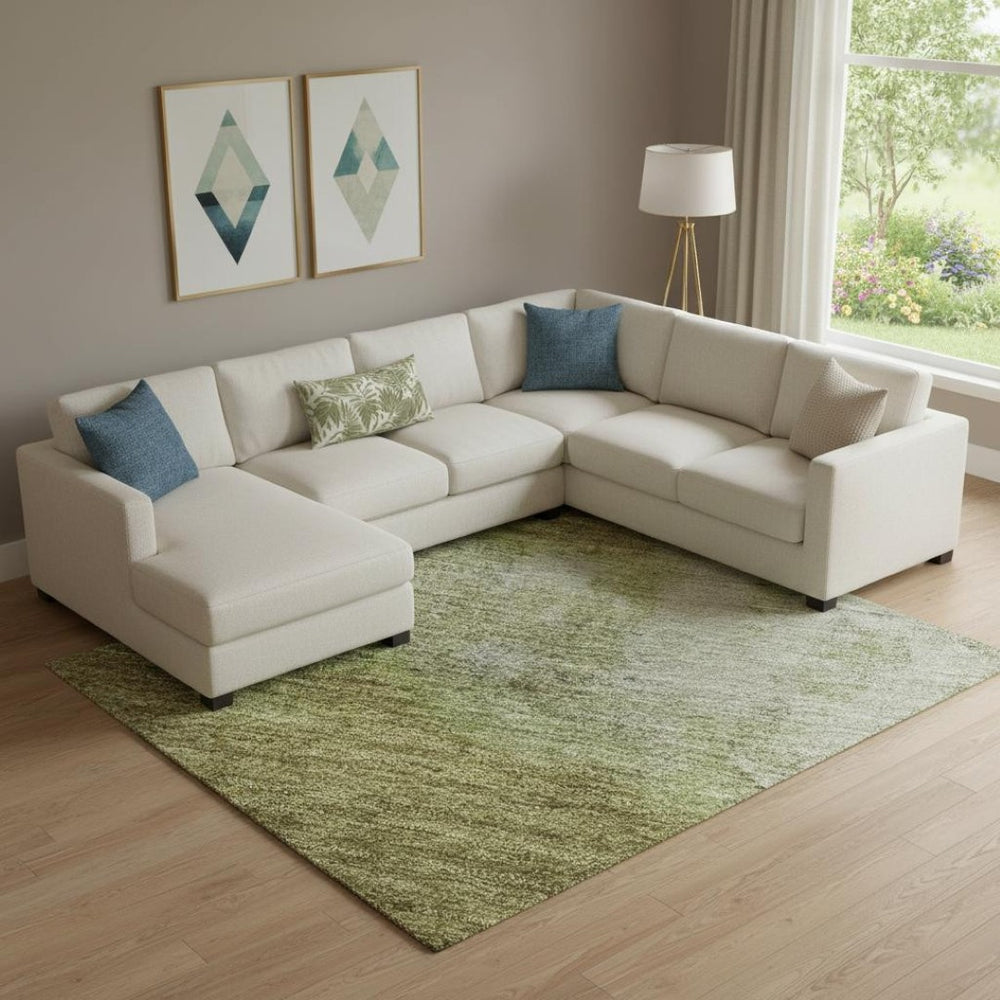 HomeRoots 9' X 12' Olive Green and Beige Abstract Area Rug - Durable, Stain Resistant, UV Protected for Homes 699811