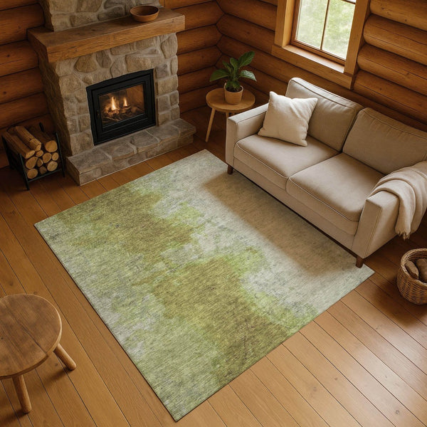 HomeRoots 9' X 12' Olive Green and Beige Abstract Area Rug - Durable, Stain Resistant, UV Protected for Homes 699811