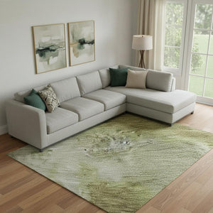 HomeRoots 10' Olive Green & Beige Abstract Washable Area Rug - UV Protected, Stain Resistant, Easy Care! 699812