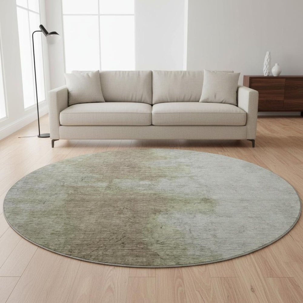 HomeRoots 8' Soft Taupe and Beige Abstract Washable Round Rug with UV Protection for Stylish Homes & Kids 699815