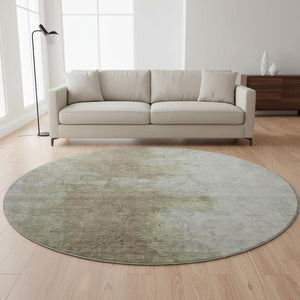 HomeRoots 8' Soft Taupe and Beige Abstract Washable Round Rug with UV Protection for Stylish Homes & Kids 699815