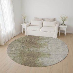 HomeRoots 8' Soft Taupe and Beige Abstract Washable Round Rug with UV Protection for Stylish Homes & Kids 699815