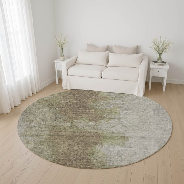 HomeRoots 8' Soft Taupe and Beige Abstract Washable Round Rug with UV Protection for Stylish Homes & Kids 699815