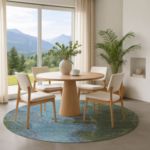 HomeRoots 8' Modern Abstract Green and Blue Washable Round Rug with UV Protection for Busy Homes 699821