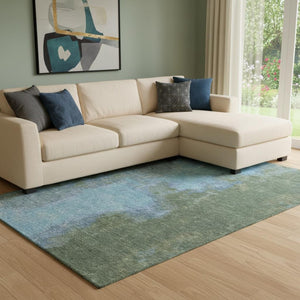 HomeRoots 8' X 10' Stylish Green and Blue Abstract Area Rug - Washable, UV Protected, Stain Resistant, Non-Slip 699822