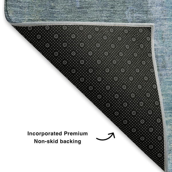 HomeRoots 9' X 12' Stylish Green and Blue Abstract Area Rug - Washable, UV Protected, Perfect for Families & Pets 699823