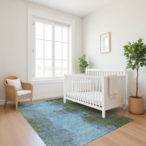 HomeRoots 9' X 12' Stylish Green and Blue Abstract Area Rug - Washable, UV Protected, Perfect for Families & Pets 699823