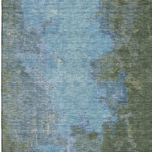 HomeRoots 9' X 12' Stylish Green and Blue Abstract Area Rug - Washable, UV Protected, Perfect for Families & Pets 699823