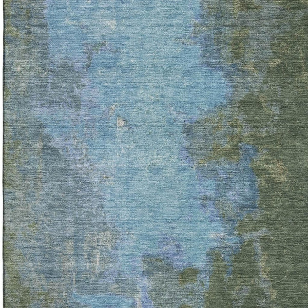 HomeRoots 9' X 12' Stylish Green and Blue Abstract Area Rug - Washable, UV Protected, Perfect for Families & Pets 699823