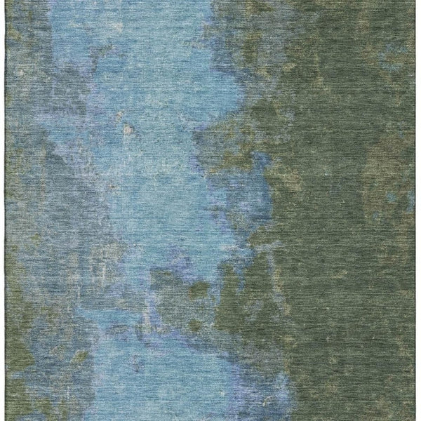 HomeRoots 9' X 12' Stylish Green and Blue Abstract Area Rug - Washable, UV Protected, Perfect for Families & Pets 699823