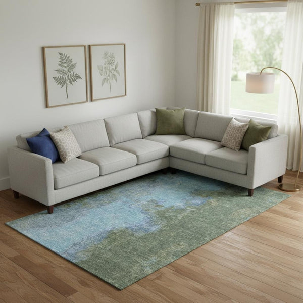 HomeRoots 10' Green and Blue Abstract Washable Area Rug - Durable, Stylish, UV Protected for High-Traffic Spaces 699824