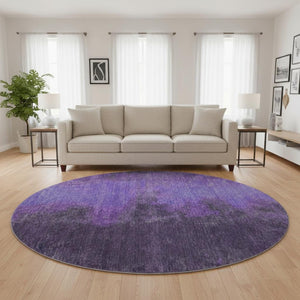 HomeRoots 8' Vibrant Eggplant & Purple Abstract Washable Round Rug with UV Protection for Modern Spaces 699827