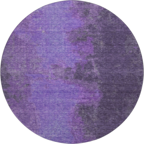 HomeRoots 8' Vibrant Eggplant & Purple Abstract Washable Round Rug with UV Protection for Modern Spaces 699827