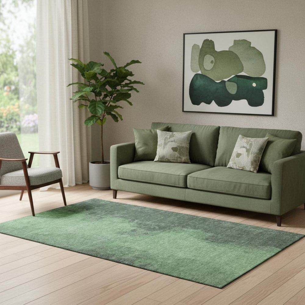 HomeRoots 5' X 8' Abstract Fern Green and Sage Washable Area Rug with UV Protection for Modern Living Spaces 699832