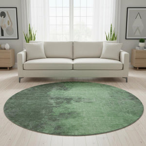 HomeRoots 8' Fern Green & Sage Abstract Round Rug - Washable, UV Protected, Non-Slip, Perfect for Any Room! 699833