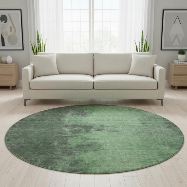 HomeRoots 8' Fern Green & Sage Abstract Round Rug - Washable, UV Protected, Non-Slip, Perfect for Any Room! 699833