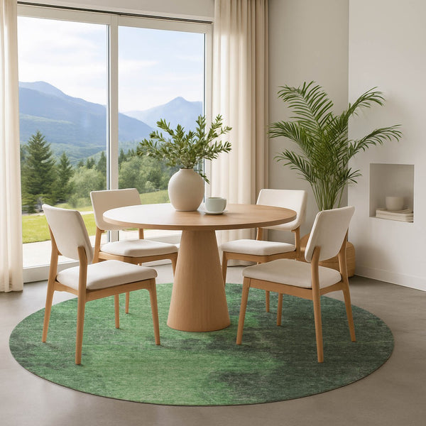 HomeRoots 8' Fern Green & Sage Abstract Round Rug - Washable, UV Protected, Non-Slip, Perfect for Any Room! 699833