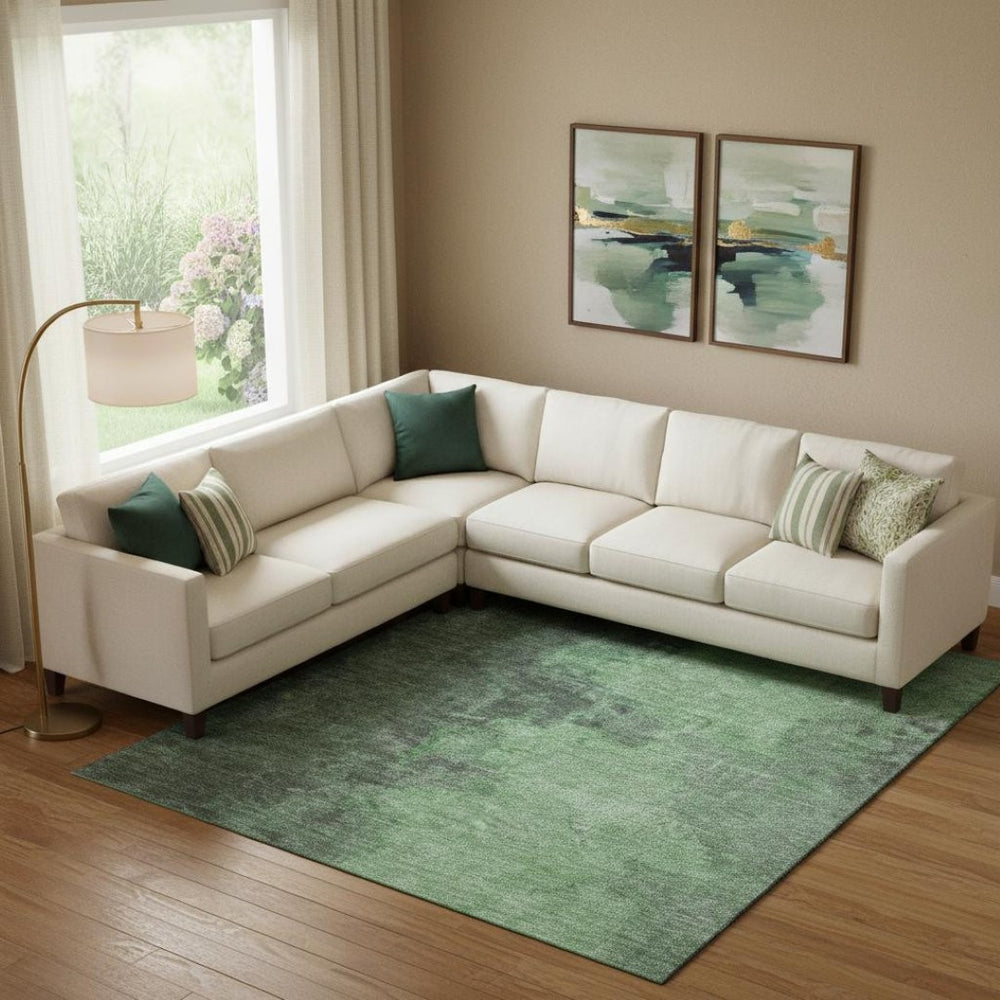 HomeRoots 9' X 12' Fern Green and Sage Abstract Washable Area Rug - Durable, Stain Resistant, UV Protected! 699835