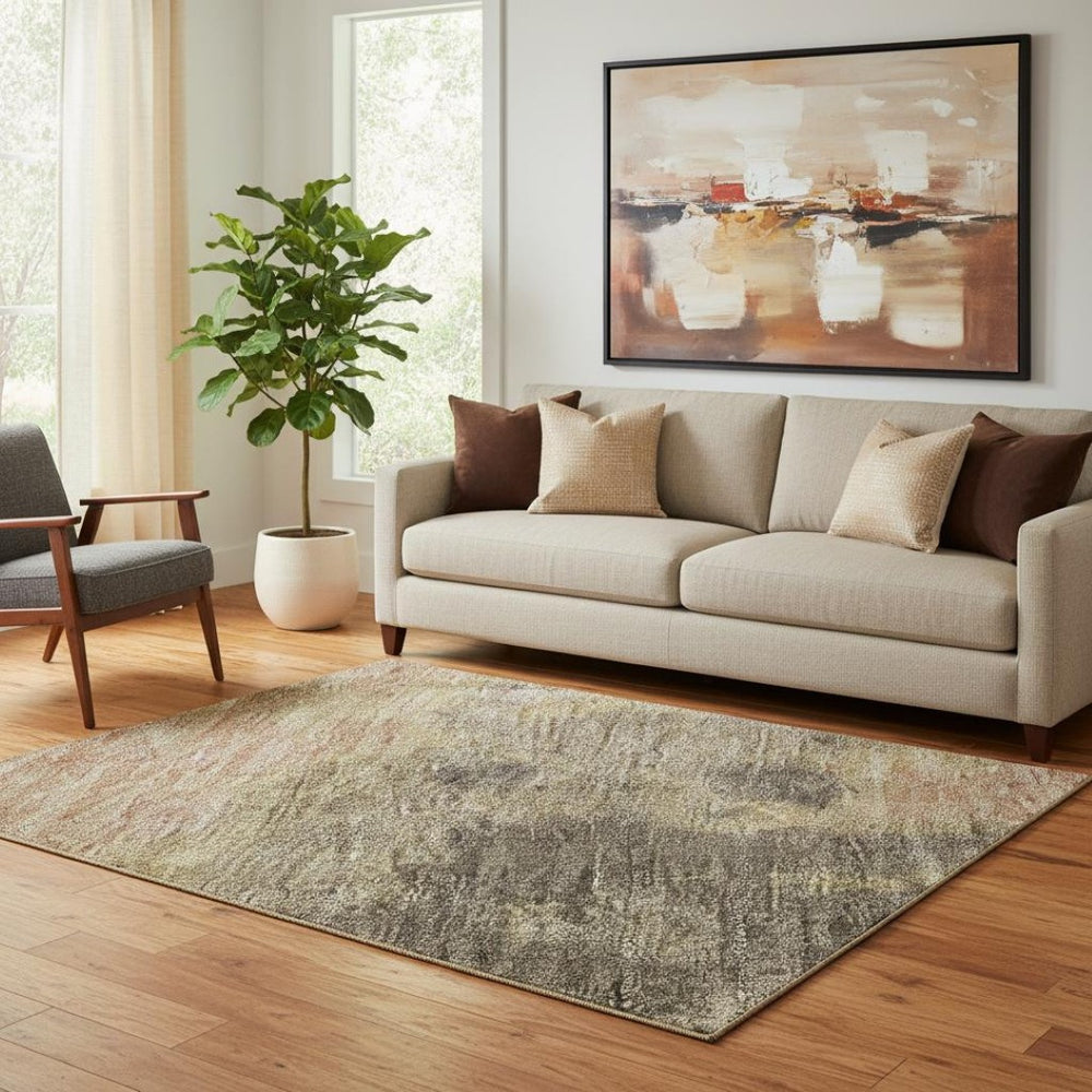 HomeRoots 5' X 8' Chocolate & Copper Abstract Area Rug – Washable, UV-Protected, Stain-Resistant & Durable 699838