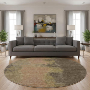 HomeRoots 8' Chocolate and Copper Abstract Round Rug - Washable, UV-Protected, Durable for Kids and Pets 699839