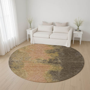 HomeRoots 8' Chocolate and Copper Abstract Round Rug - Washable, UV-Protected, Durable for Kids and Pets 699839
