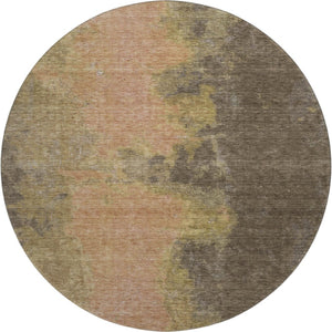 HomeRoots 8' Chocolate and Copper Abstract Round Rug - Washable, UV-Protected, Durable for Kids and Pets 699839
