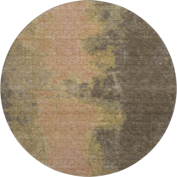 HomeRoots 8' Chocolate and Copper Abstract Round Rug - Washable, UV-Protected, Durable for Kids and Pets 699839