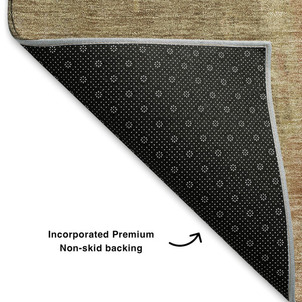 HomeRoots 8' Chocolate and Copper Abstract Round Rug - Washable, UV-Protected, Durable for Kids and Pets 699839