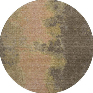 HomeRoots 8' Chocolate and Copper Abstract Round Rug - Washable, UV-Protected, Durable for Kids and Pets 699839