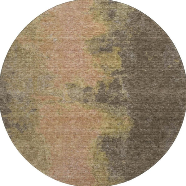 HomeRoots 8' Chocolate and Copper Abstract Round Rug - Washable, UV-Protected, Durable for Kids and Pets 699839