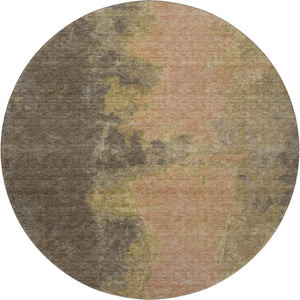 HomeRoots 8' Chocolate and Copper Abstract Round Rug - Washable, UV-Protected, Durable for Kids and Pets 699839