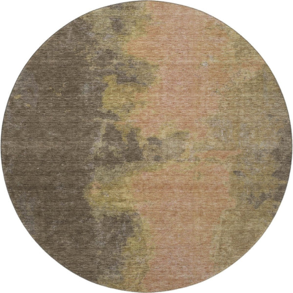 HomeRoots 8' Chocolate and Copper Abstract Round Rug - Washable, UV-Protected, Durable for Kids and Pets 699839