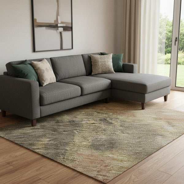 HomeRoots 8' X 10' Chocolate & Copper Abstract Washable Area Rug - UV Protected, Durable, Stain-Resistant Design 699840