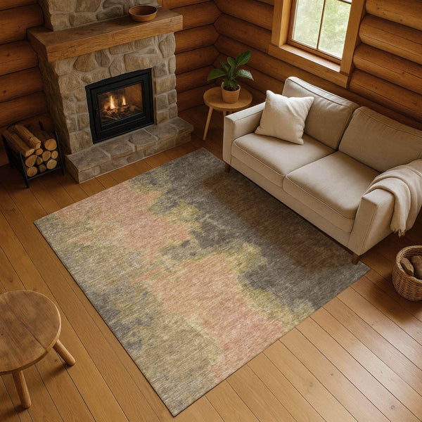 HomeRoots 8' X 10' Chocolate & Copper Abstract Washable Area Rug - UV Protected, Durable, Stain-Resistant Design 699840
