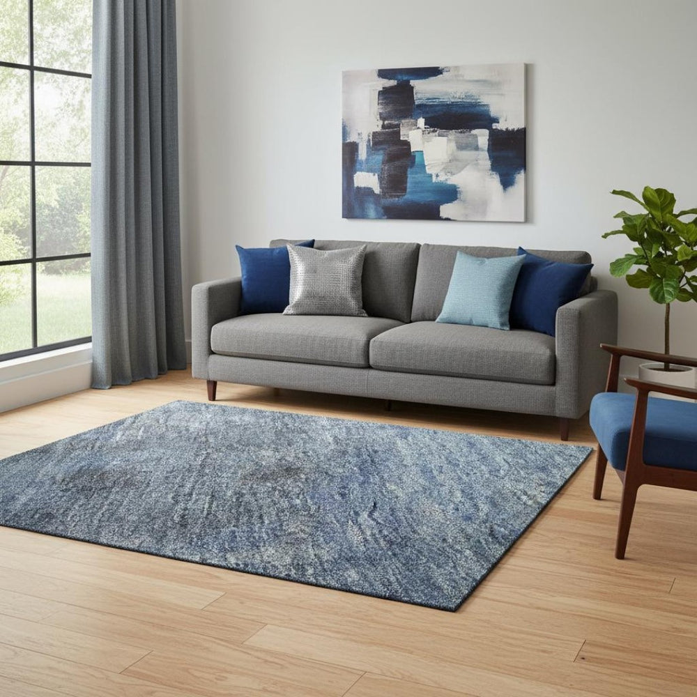 HomeRoots 5' X 8' Navy Blue and Gray Abstract Area Rug with UV Protection, Stain Resistance & Non-Slip Backing 699844
