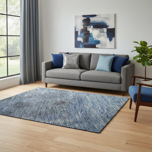 HomeRoots 5' X 8' Navy Blue and Gray Abstract Area Rug with UV Protection, Stain Resistance & Non-Slip Backing 699844