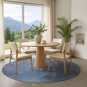 HomeRoots 8' Navy Blue and Gray Abstract Round Rug – Machine-Washable, UV-Protected, Stain-Resistant Design 699845