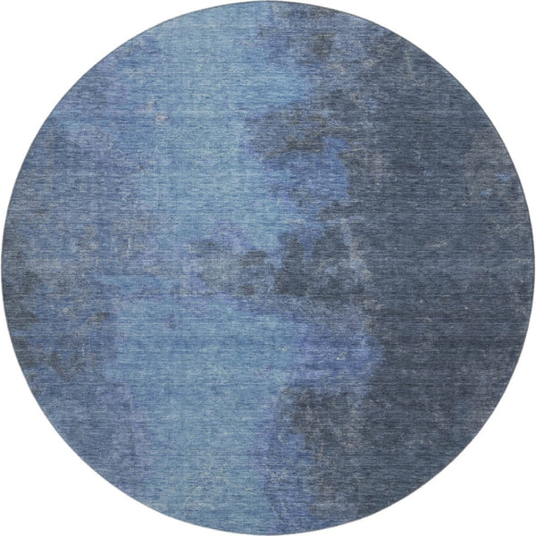 HomeRoots 8' Navy Blue and Gray Abstract Round Rug – Machine-Washable, UV-Protected, Stain-Resistant Design 699845